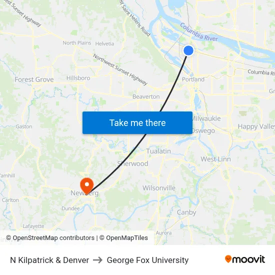 N Kilpatrick & Denver to George Fox University map