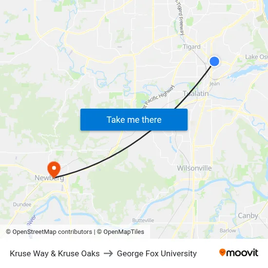 Kruse Way & Kruse Oaks to George Fox University map