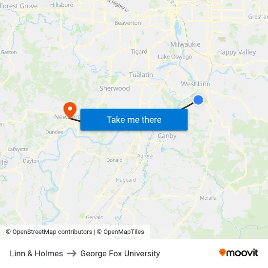 Linn & Holmes to George Fox University map
