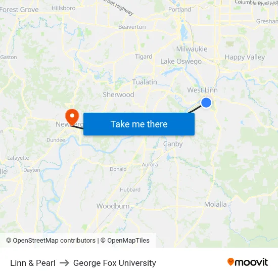 Linn & Pearl to George Fox University map