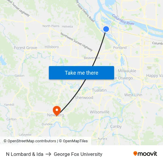 N Lombard & Ida to George Fox University map