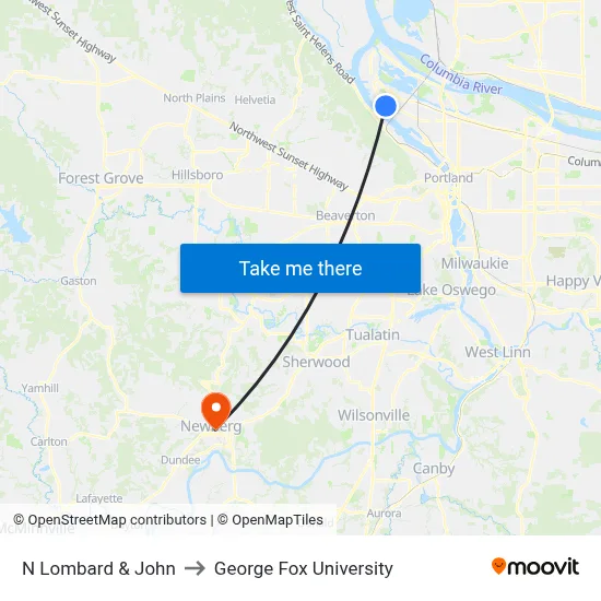 N Lombard & John to George Fox University map