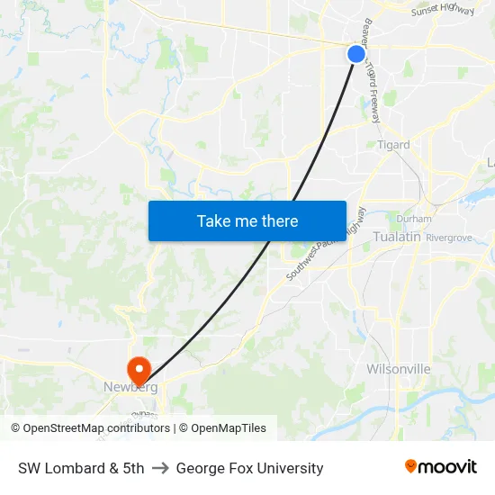 SW Lombard & 5th to George Fox University map