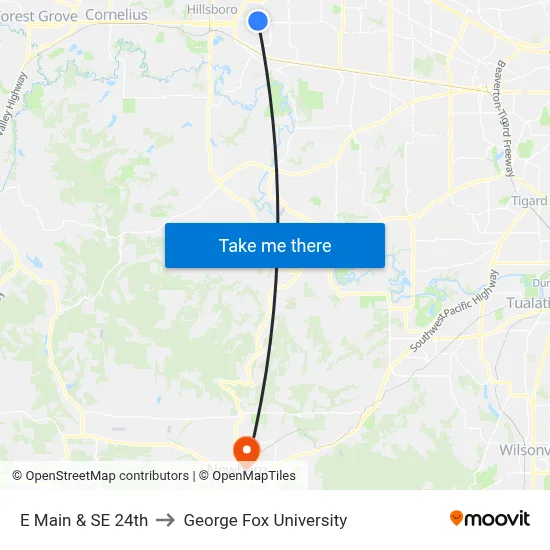 E Main & SE 24th to George Fox University map