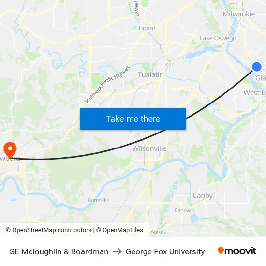 SE Mcloughlin & Boardman to George Fox University map