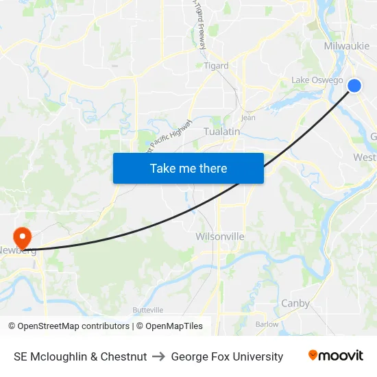 SE Mcloughlin & Chestnut to George Fox University map