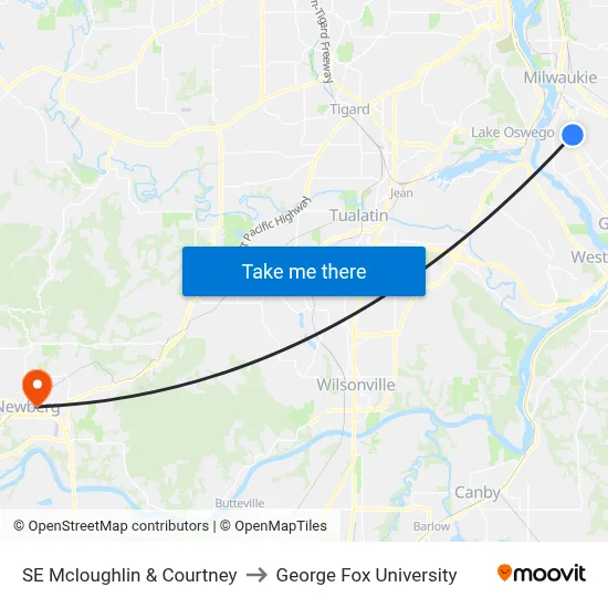 SE Mcloughlin & Courtney to George Fox University map