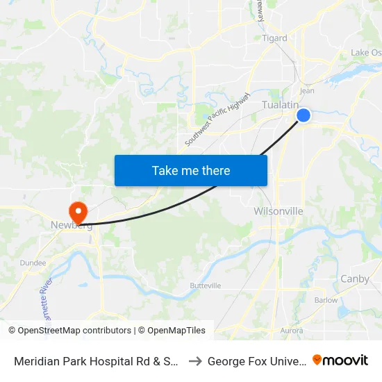 Meridian Park Hospital Rd & SW 65th to George Fox University map