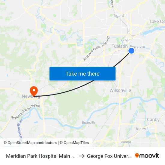 Meridian Park Hospital Main Stop to George Fox University map