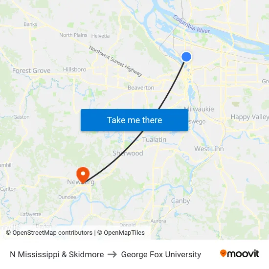 N Mississippi & Skidmore to George Fox University map