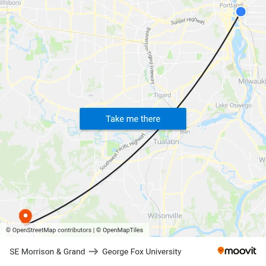SE Morrison & Grand to George Fox University map