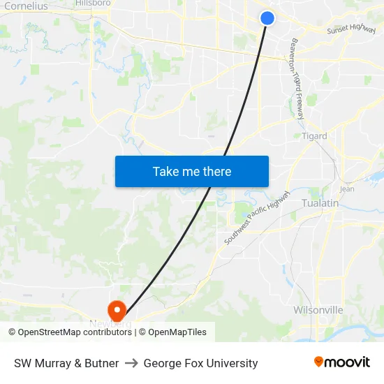SW Murray & Butner to George Fox University map