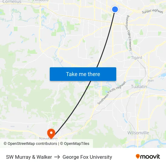 SW Murray & Walker to George Fox University map