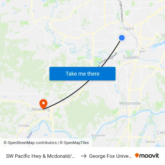 SW Pacific Hwy & Mcdonald/Gaarde to George Fox University map