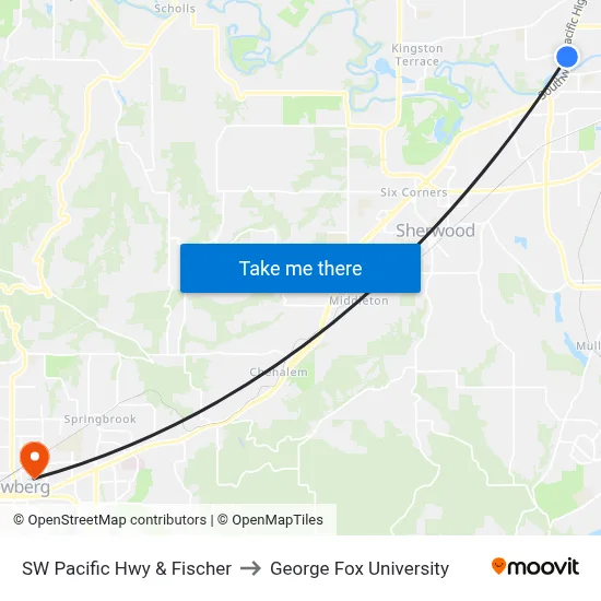 SW Pacific Hwy & Fischer to George Fox University map