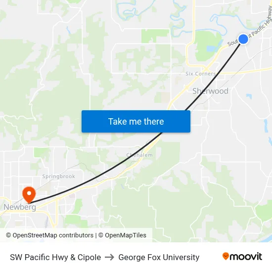 SW Pacific Hwy & Cipole to George Fox University map