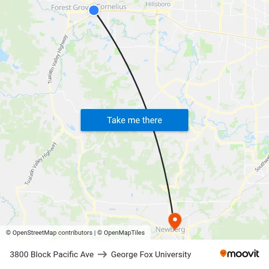 3800 Block Pacific Ave to George Fox University map
