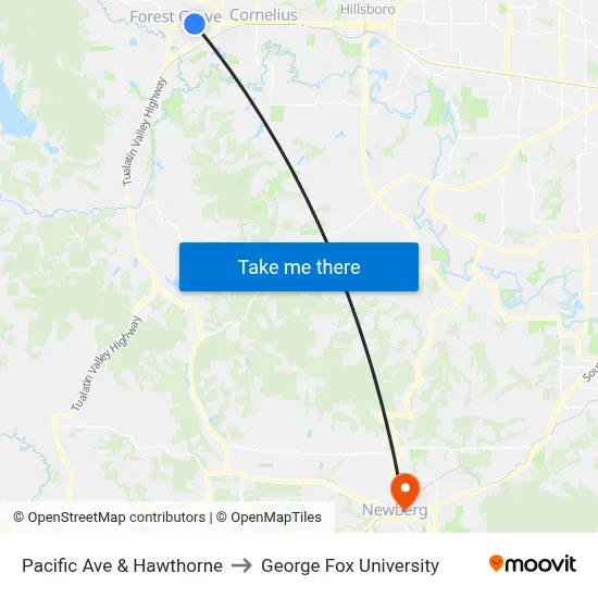 Pacific Ave & Hawthorne to George Fox University map