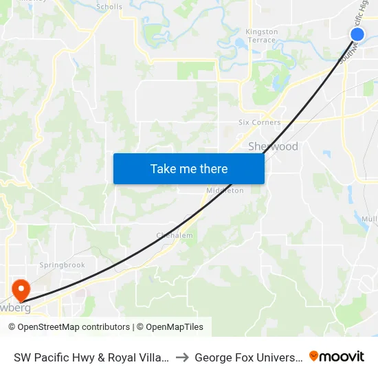 SW Pacific Hwy & Royal Villa Dr to George Fox University map