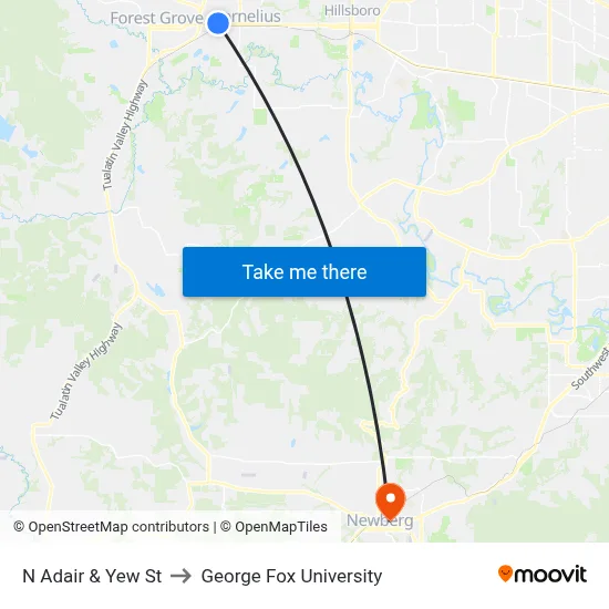 N Adair & Yew St to George Fox University map