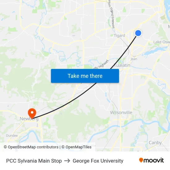 PCC Sylvania Main Stop to George Fox University map