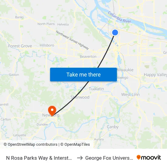 N Rosa Parks Way & Interstate to George Fox University map