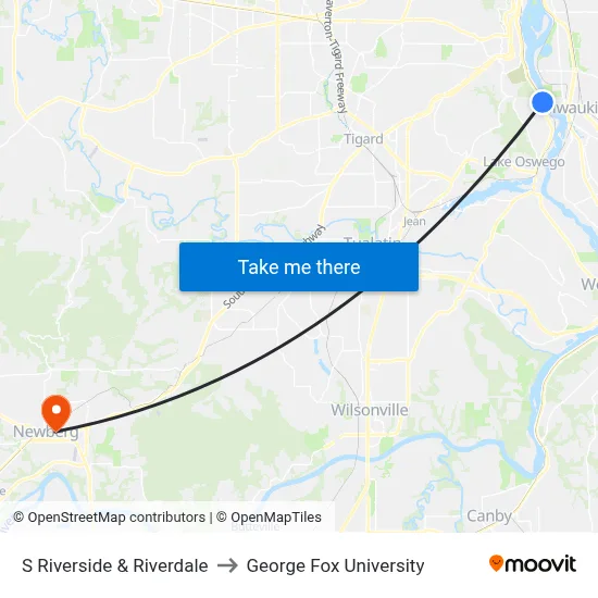 S Riverside & Riverdale to George Fox University map