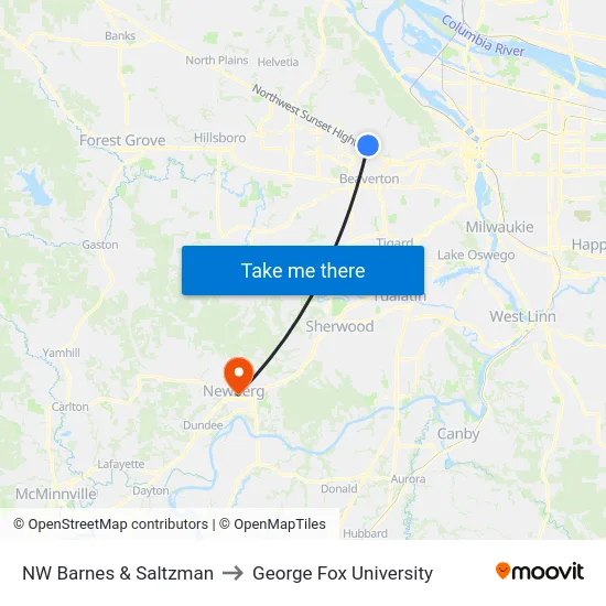 NW Barnes & Saltzman to George Fox University map