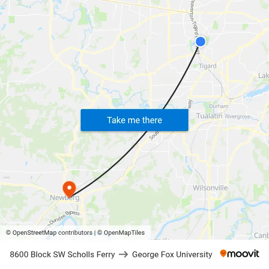 8600 Block SW Scholls Ferry to George Fox University map