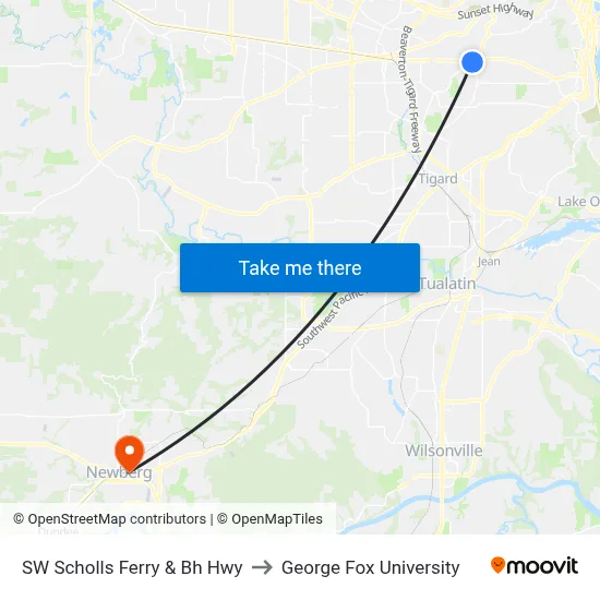 SW Scholls Ferry & Bh Hwy to George Fox University map