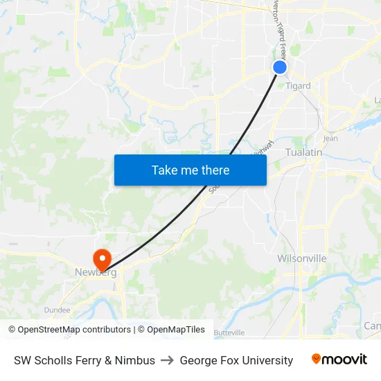 SW Scholls Ferry & Nimbus to George Fox University map