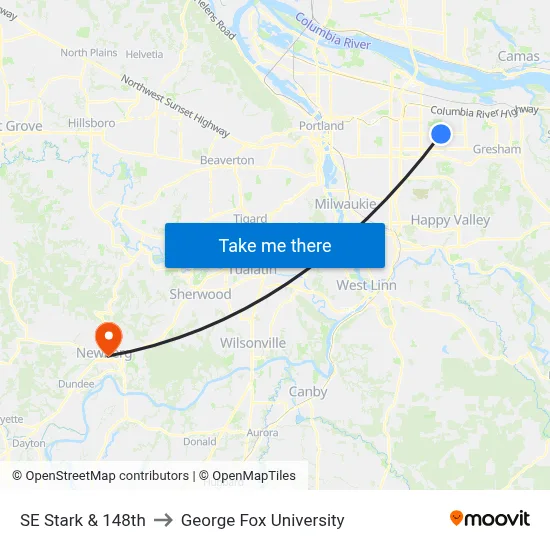 SE Stark & 148th to George Fox University map