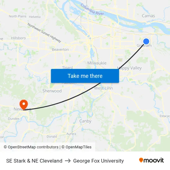 SE Stark & NE Cleveland to George Fox University map