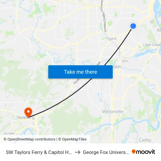 SW Taylors Ferry & Capitol Hwy to George Fox University map