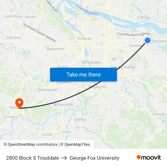 2800 Block S Troutdale to George Fox University map