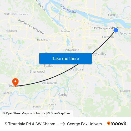 S Troutdale Rd & SW Chapman to George Fox University map