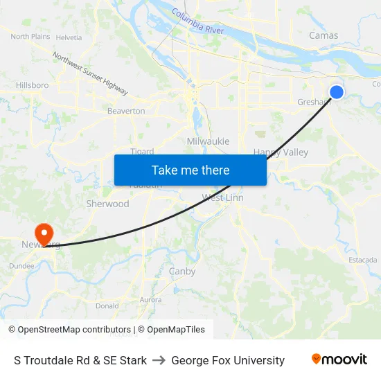 S Troutdale Rd & SE Stark to George Fox University map