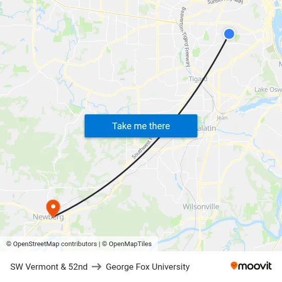 SW Vermont & 52nd to George Fox University map