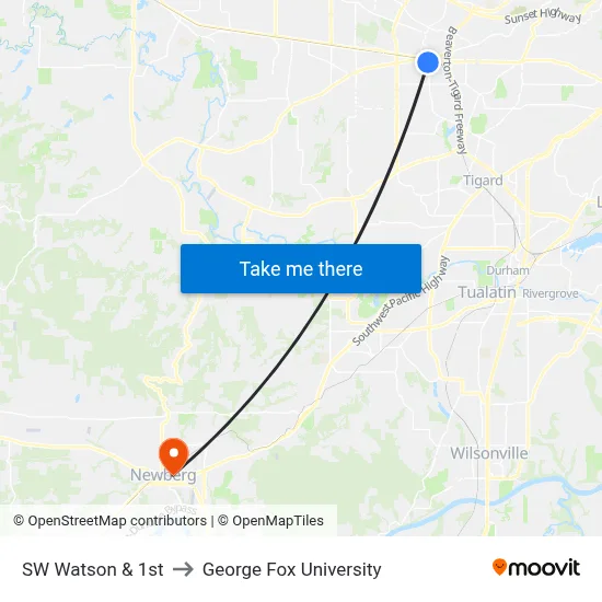 SW Watson & 1st to George Fox University map