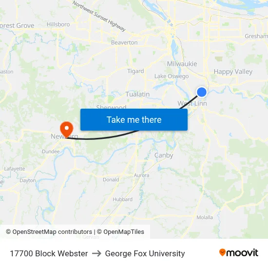 17700 Block Webster to George Fox University map