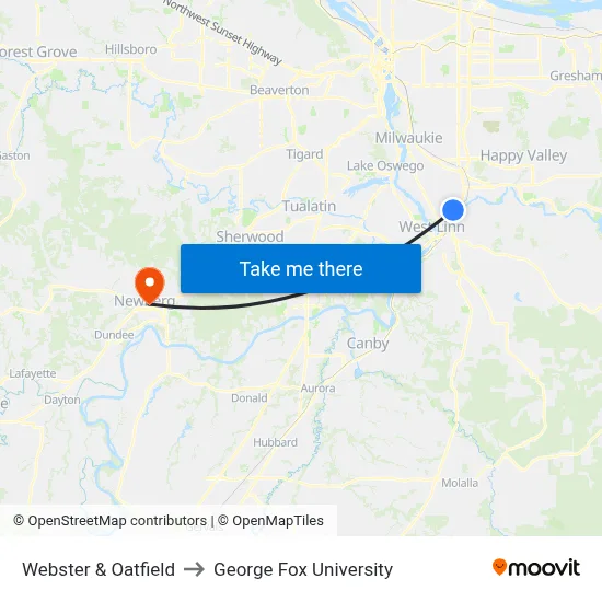 Webster & Oatfield to George Fox University map