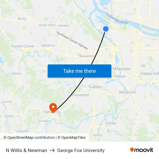 N Willis & Newman to George Fox University map