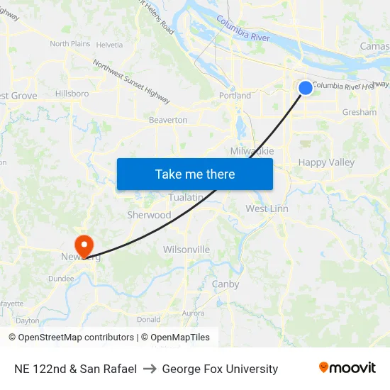 NE 122nd & San Rafael to George Fox University map