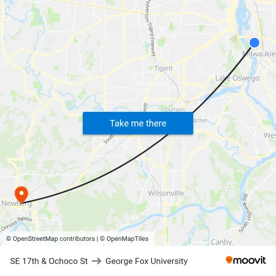 SE 17th & Ochoco St to George Fox University map