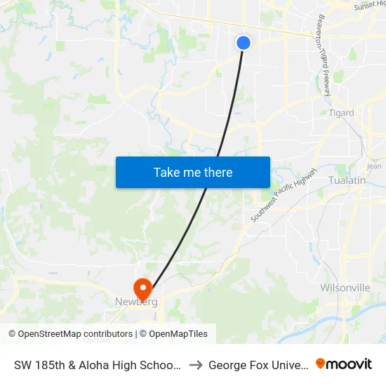 SW 185th & Aloha High School Drive to George Fox University map