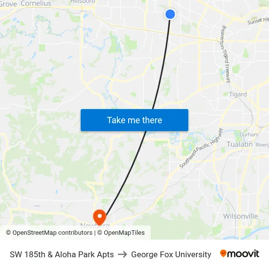 SW 185th & Aloha Park Apts to George Fox University map