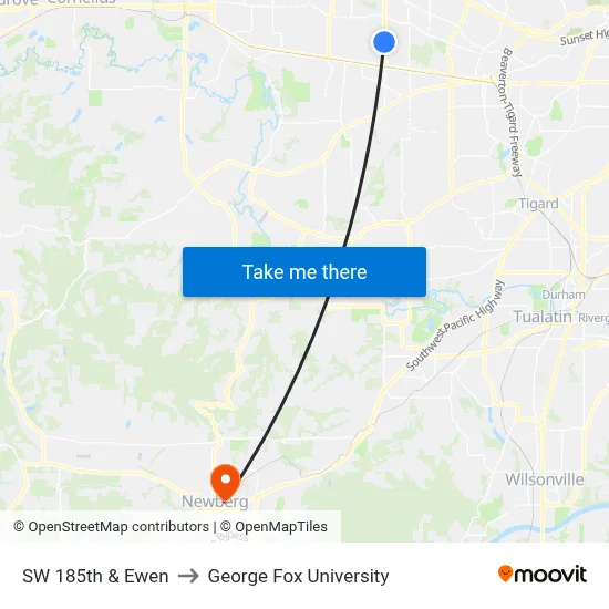 SW 185th & Ewen to George Fox University map