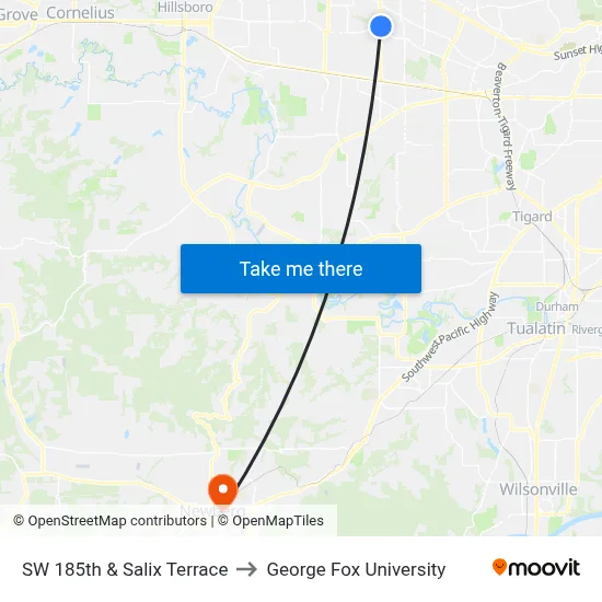 SW 185th & Salix Terrace to George Fox University map