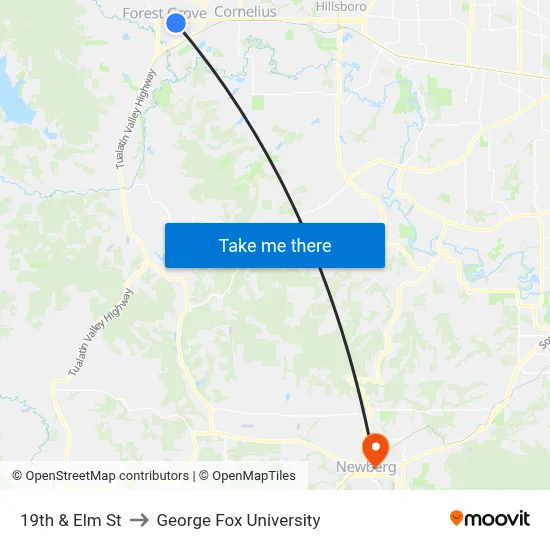 19th & Elm St to George Fox University map