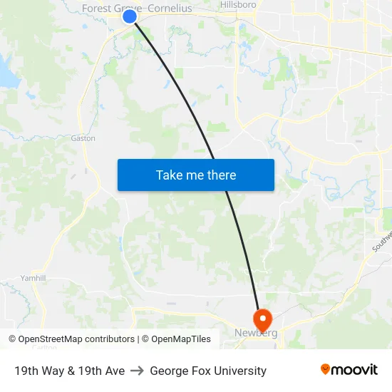 19th Way & 19th Ave to George Fox University map